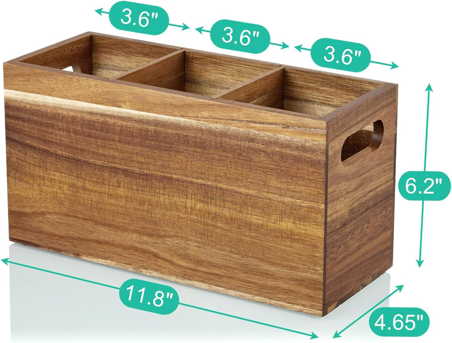 Black Kitchen Utensil Holder for Countertop - Wooden Large Utensil Caddy Organizer for Counter - 3 Compartment Cooking Utensil Crock for Silverware Spoon Spatula