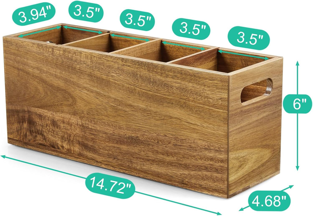 Black Kitchen Utensil Holder for Countertop - Wooden Large Utensil Caddy Organizer for Counter - 3 Compartment Cooking Utensil Crock for Silverware Spoon Spatula