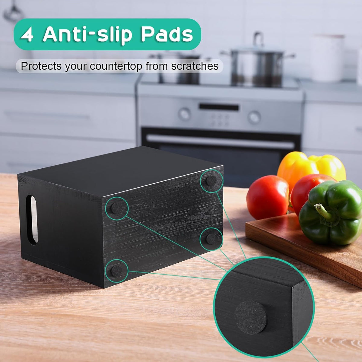 Black Kitchen Utensil Holder for Countertop - Wooden Large Utensil Caddy Organizer for Counter - 3 Compartment Cooking Utensil Crock for Silverware Spoon Spatula