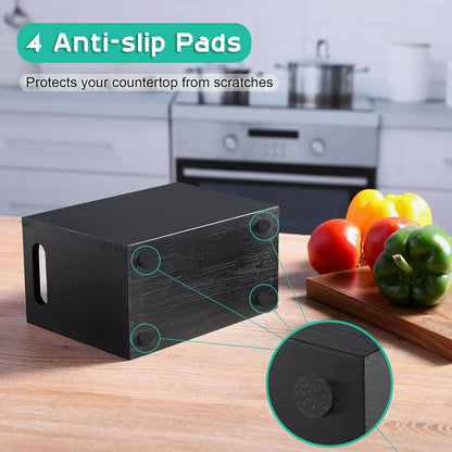 Black Kitchen Utensil Holder for Countertop - Wooden Large Utensil Caddy Organizer for Counter - 3 Compartment Cooking Utensil Crock for Silverware Spoon Spatula