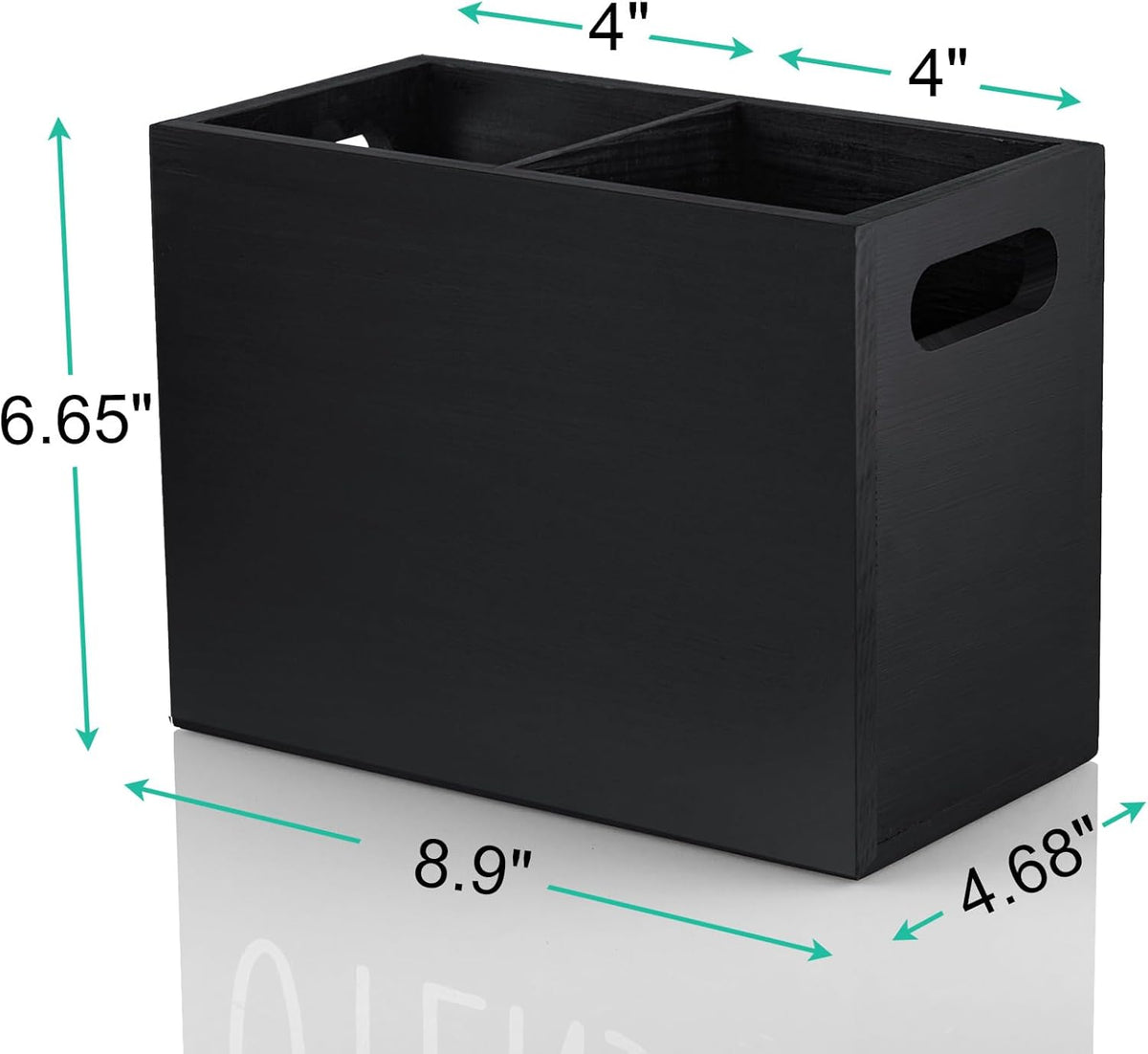 Black Kitchen Utensil Holder for Countertop - Wooden Large Utensil Caddy Organizer for Counter - 3 Compartment Cooking Utensil Crock for Silverware Spoon Spatula
