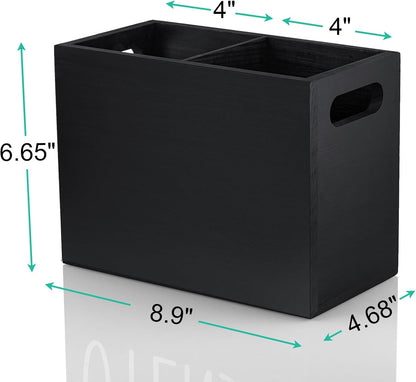 Black Kitchen Utensil Holder for Countertop - Wooden Large Utensil Caddy Organizer for Counter - 3 Compartment Cooking Utensil Crock for Silverware Spoon Spatula