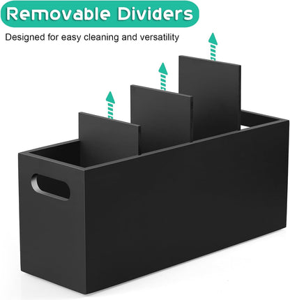 Black Kitchen Utensil Holder for Countertop - Wooden Large Utensil Caddy Organizer for Counter - 3 Compartment Cooking Utensil Crock for Silverware Spoon Spatula