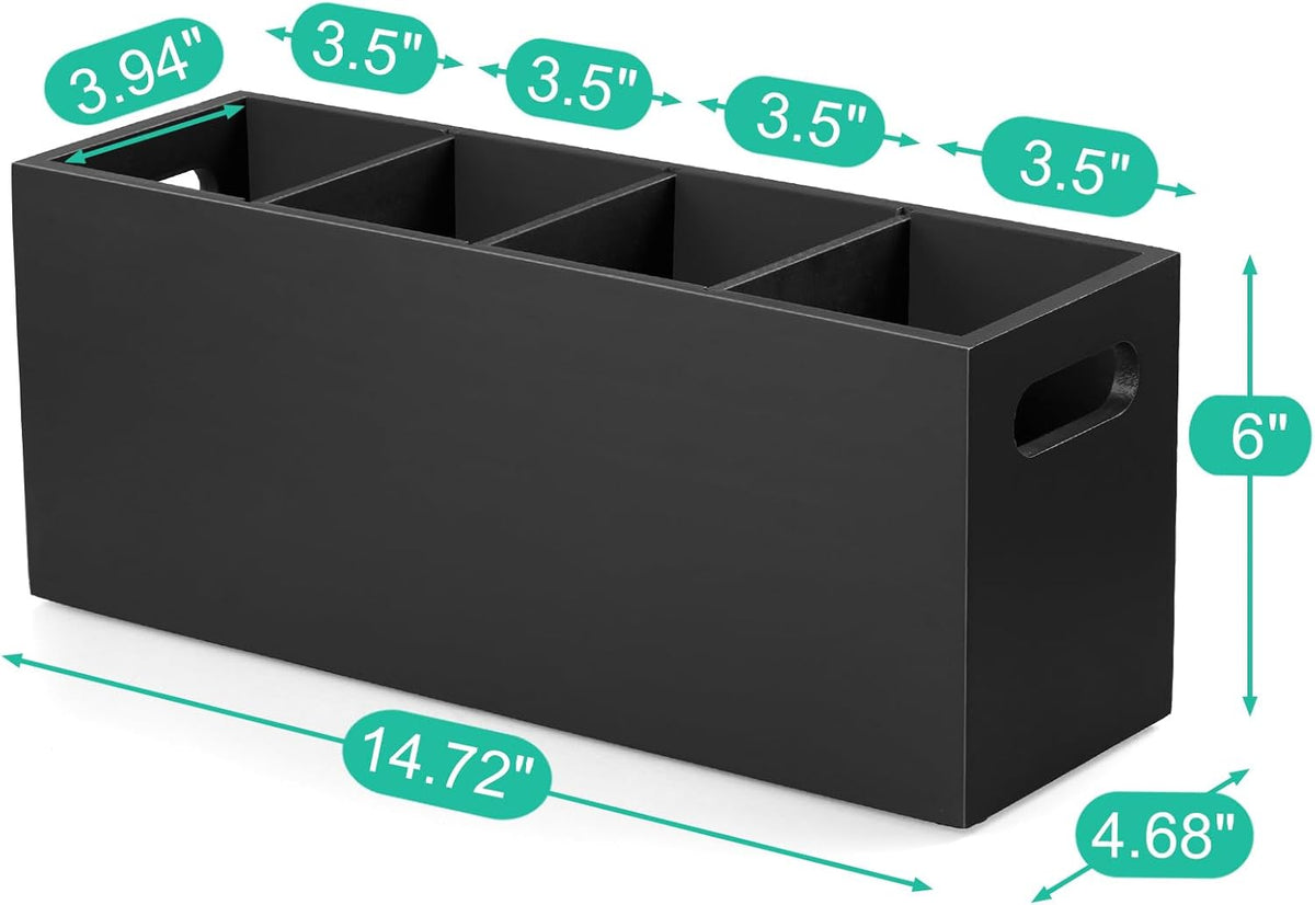 Black Kitchen Utensil Holder for Countertop - Wooden Large Utensil Caddy Organizer for Counter - 3 Compartment Cooking Utensil Crock for Silverware Spoon Spatula
