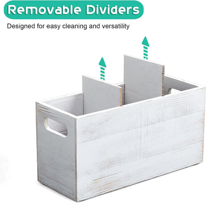 Black Kitchen Utensil Holder for Countertop - Wooden Large Utensil Caddy Organizer for Counter - 3 Compartment Cooking Utensil Crock for Silverware Spoon Spatula