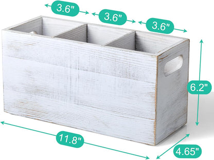Black Kitchen Utensil Holder for Countertop - Wooden Large Utensil Caddy Organizer for Counter - 3 Compartment Cooking Utensil Crock for Silverware Spoon Spatula