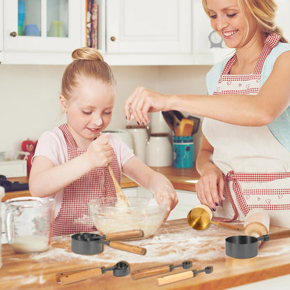 Measuring Cups and Spoons Set with Fragrant Wood Handles, Microwave safe