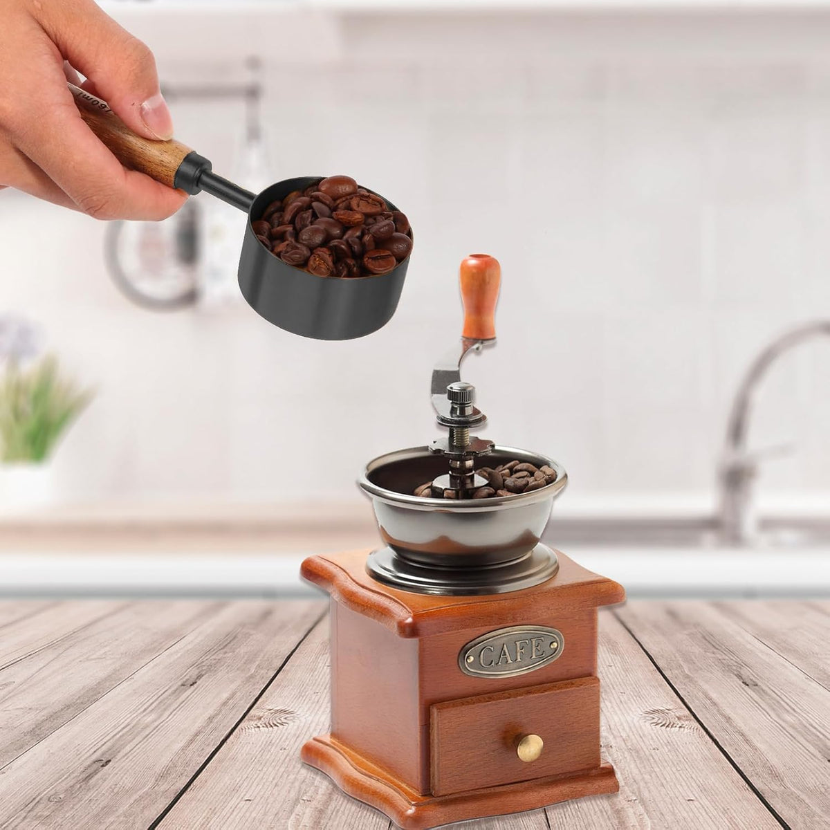 Measuring Cups and Spoons Set with Fragrant Wood Handles, Microwave safe