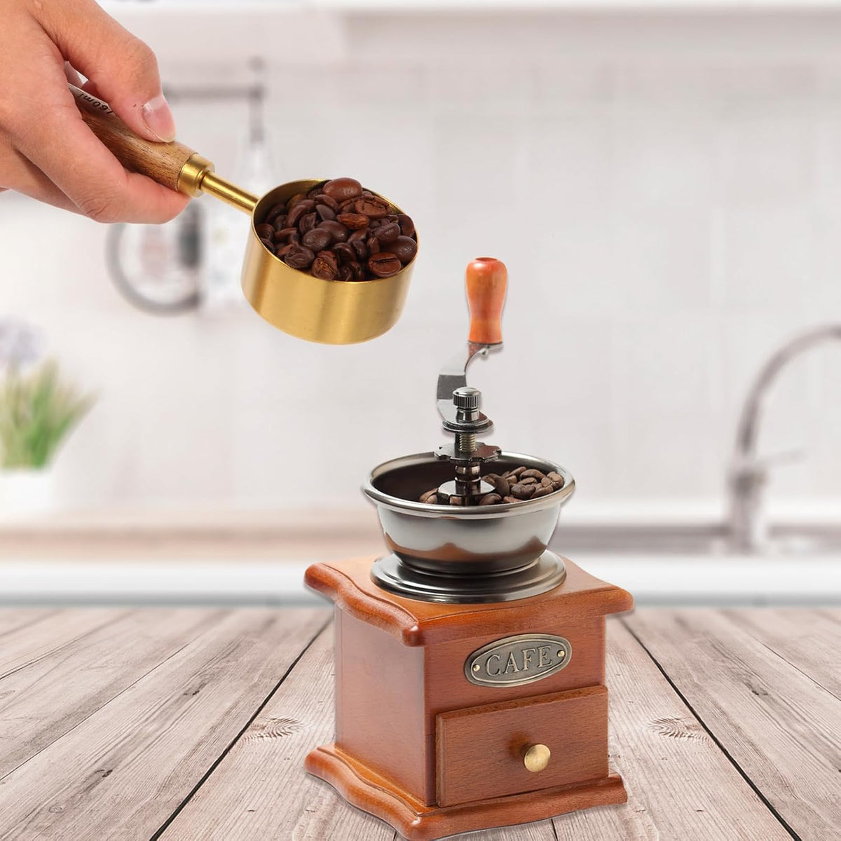 Measuring Cups and Spoons Set with Fragrant Wood Handles, Microwave safe