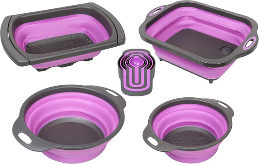 10 PCS Collapsible Kitchen Silicone Over the sink Strainer, Colander, Mixing Bowl, Cutting Board, Measuring Cups Set