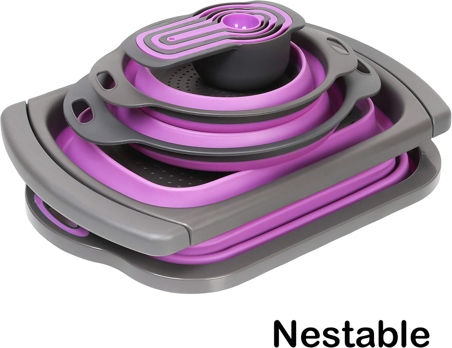 10 PCS Collapsible Kitchen Silicone Over the sink Strainer, Colander, Mixing Bowl, Cutting Board, Measuring Cups Set