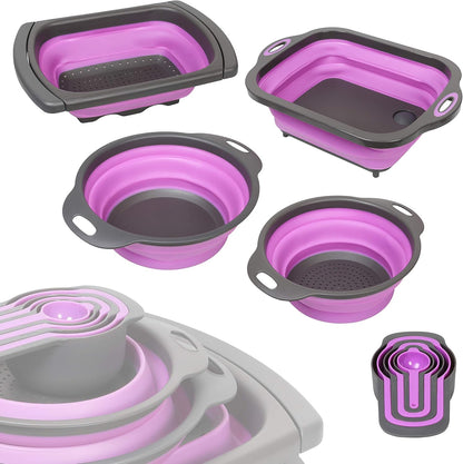 10 PCS Collapsible Kitchen Silicone Over the sink Strainer, Colander, Mixing Bowl, Cutting Board, Measuring Cups Set
