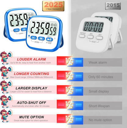 2-Pack Magnetic Kitchen Timers for Cooking, Digital Stop Watch Countdown Timer for Kids, Teachers, Classroom, Office, Exercise - Battery Included