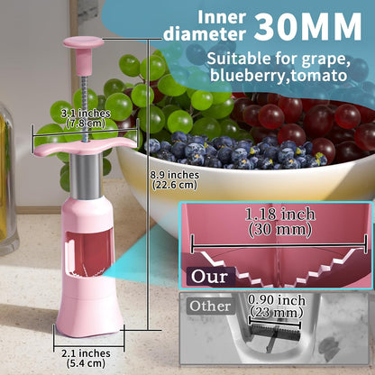 Newness Grape Cutter Tool - Stainless Steel Kitchen Gadgets with 2 Straw Brushes & 2 Types of Slicing - Cherry, Grape, Tomato - Baby Fruit Cutter (Pink)