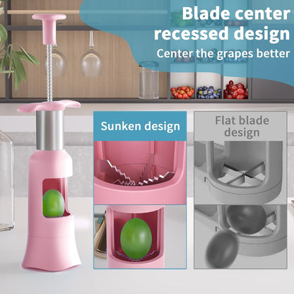 Newness Grape Cutter Tool - Stainless Steel Kitchen Gadgets with 2 Straw Brushes & 2 Types of Slicing - Cherry, Grape, Tomato - Baby Fruit Cutter (Pink)