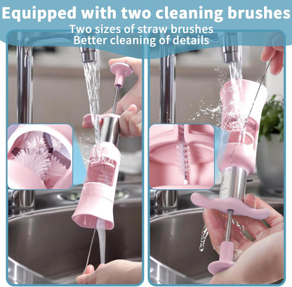 Newness Grape Cutter Tool - Stainless Steel Kitchen Gadgets with 2 Straw Brushes & 2 Types of Slicing - Cherry, Grape, Tomato - Baby Fruit Cutter (Pink)