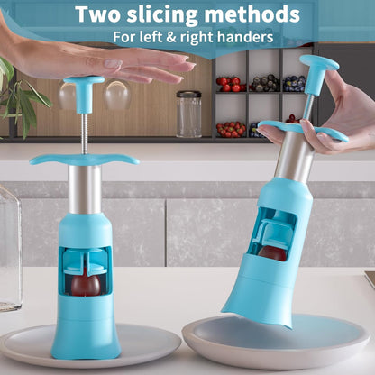 Newness Grape Cutter Tool - Stainless Steel Kitchen Gadgets with 2 Straw Brushes & 2 Types of Slicing - Cherry, Grape, Tomato - Baby Fruit Cutter (Pink)