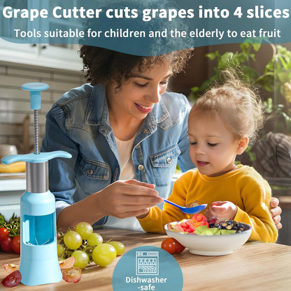 Newness Grape Cutter Tool - Stainless Steel Kitchen Gadgets with 2 Straw Brushes & 2 Types of Slicing - Cherry, Grape, Tomato - Baby Fruit Cutter (Pink)