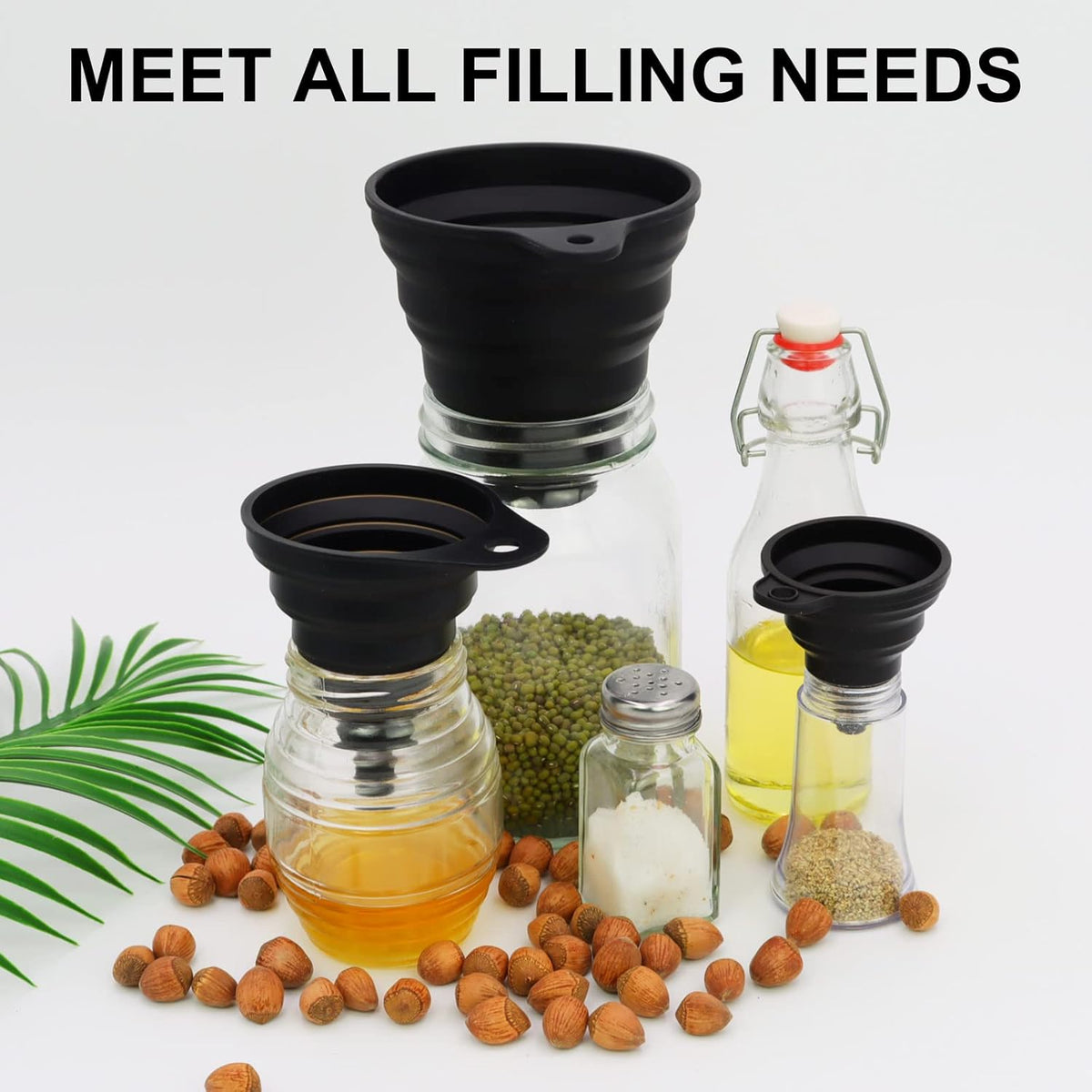 3 Sizes of Kitchen Funnel Set, Food Grade Funnels for Filling Bottles, Premium Silicone Collapsible Funnel for Transferring Liquid, Powder Transfer, Large Wide Mouth Canning Funnel, Small Funnel, HPWT
