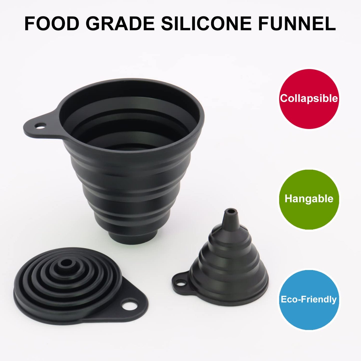 3 Sizes of Kitchen Funnel Set, Food Grade Funnels for Filling Bottles, Premium Silicone Collapsible Funnel for Transferring Liquid, Powder Transfer, Large Wide Mouth Canning Funnel, Small Funnel, HPWT