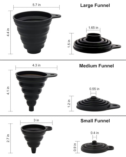 3 Sizes of Kitchen Funnel Set, Food Grade Funnels for Filling Bottles, Premium Silicone Collapsible Funnel for Transferring Liquid, Powder Transfer, Large Wide Mouth Canning Funnel, Small Funnel, HPWT