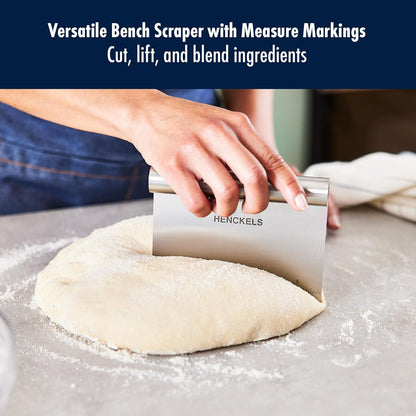 BBQ 2-pc Stainless Steel Pizza Cutter and Bench Scraper Set, Rocking Blade with Safety Guard and Measuring Scraper for Dough, BBQ and Baking
