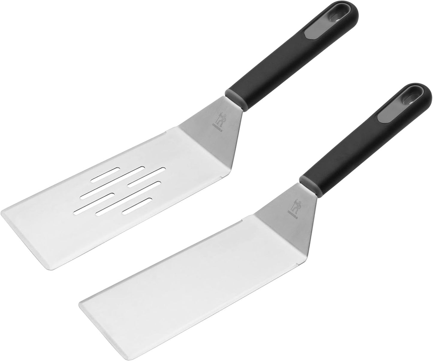 BBQ 2-pc Stainless Steel Pizza Cutter and Bench Scraper Set, Rocking Blade with Safety Guard and Measuring Scraper for Dough, BBQ and Baking