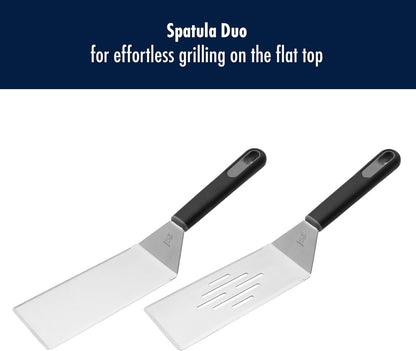 BBQ 2-pc Stainless Steel Pizza Cutter and Bench Scraper Set, Rocking Blade with Safety Guard and Measuring Scraper for Dough, BBQ and Baking