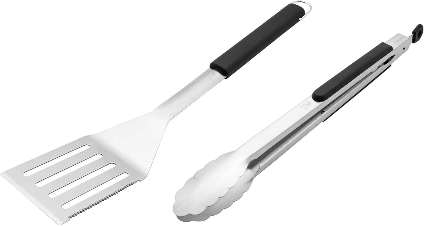 BBQ 2-pc Stainless Steel Pizza Cutter and Bench Scraper Set, Rocking Blade with Safety Guard and Measuring Scraper for Dough, BBQ and Baking