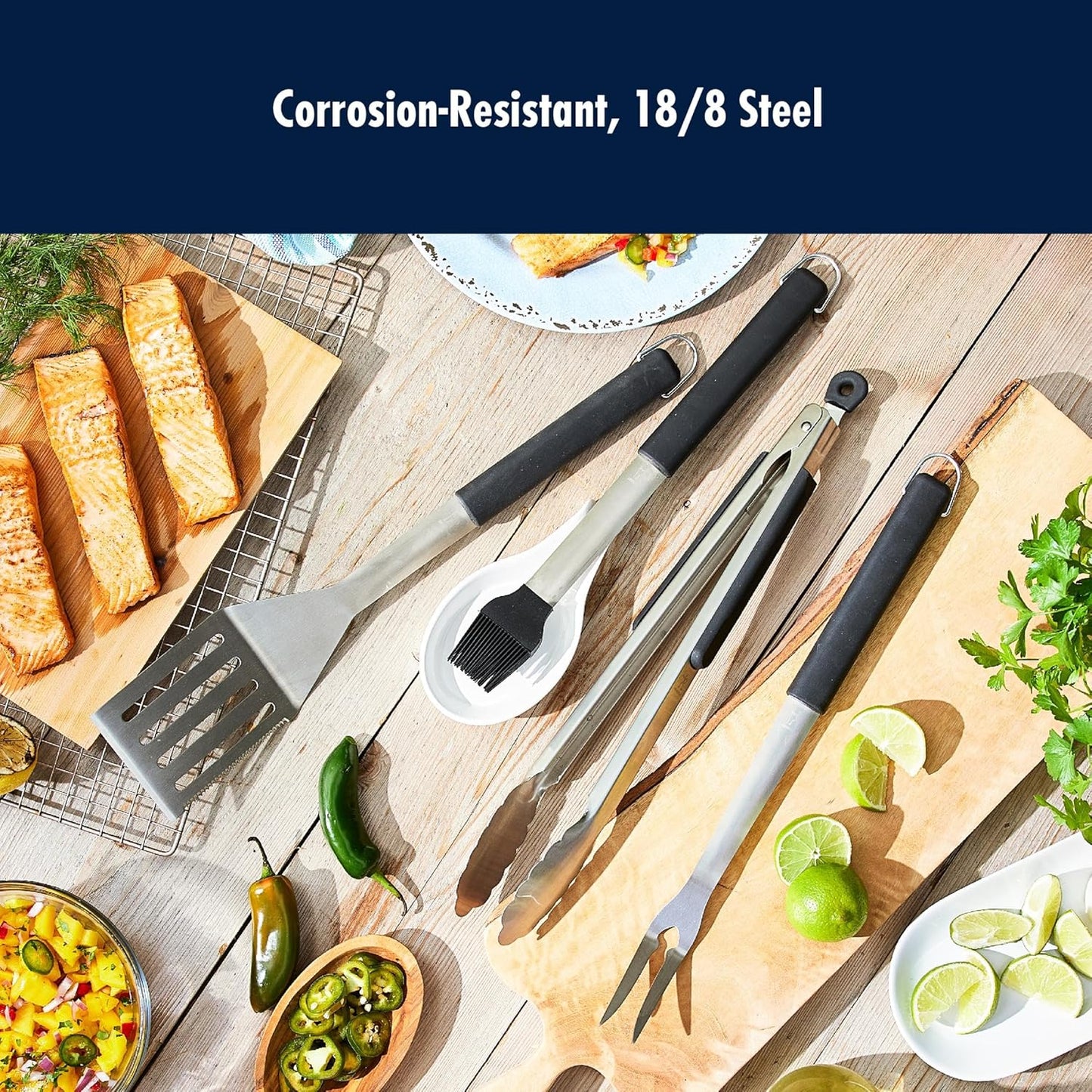 BBQ 2-pc Stainless Steel Pizza Cutter and Bench Scraper Set, Rocking Blade with Safety Guard and Measuring Scraper for Dough, BBQ and Baking