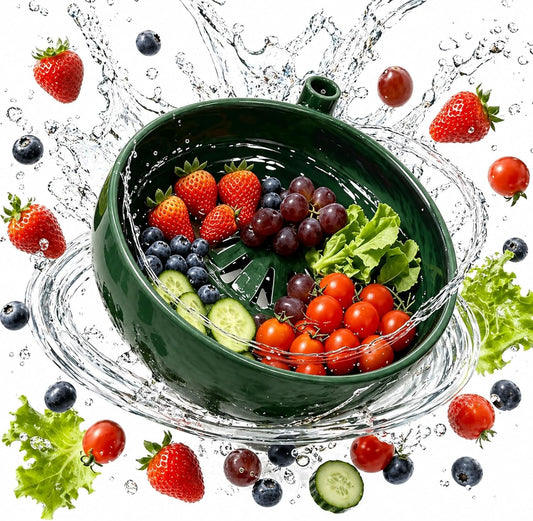 Self Spinning Berry Washing Bowl, Fruit & Vegetable Washer with Drain, 360° Vortex Cleaning, Rapid Wash Multipurpose Kitchen Colander, Multipurpose Kitchen Strainer Bowl (1)