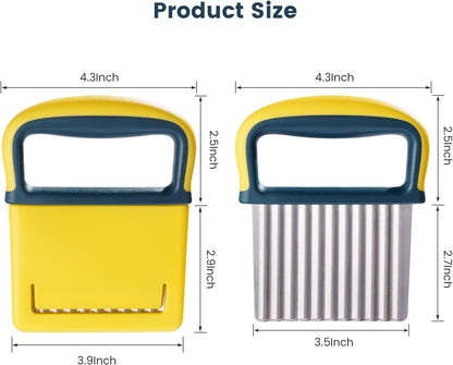 Crinkle Cutter Knife, Potatoes Crinkle Fry Cut and Vegetable Cutter for Veggies, Stainless Steel Carrot Slicer（Yellow）