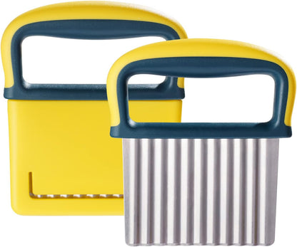 Crinkle Cutter Knife, Potatoes Crinkle Fry Cut and Vegetable Cutter for Veggies, Stainless Steel Carrot Slicer（Yellow）