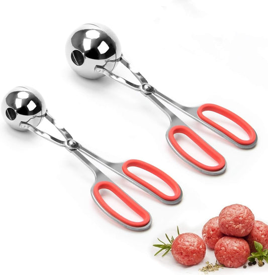 Meatball Maker, 2PCS None-stick Meatball Scoop Ball Maker with Detachable Anti-Slip Handles, Stainless Steel Meat Baller Cake Pop Scoop for Kitchen (1.38"&1.78")