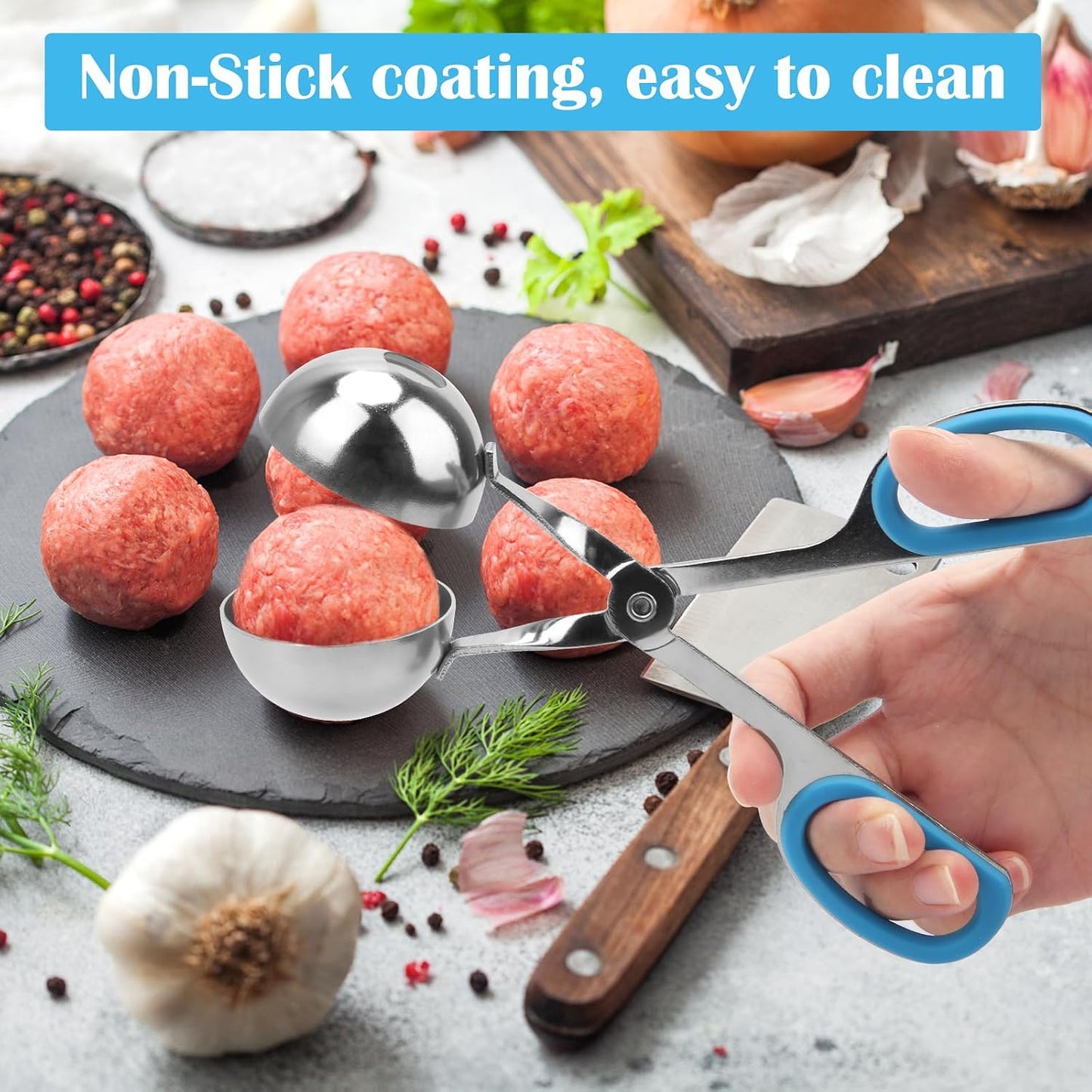 Meatball Maker, 2PCS None-stick Meatball Scoop Ball Maker with Detachable Anti-Slip Handles, Stainless Steel Meat Baller Cake Pop Scoop for Kitchen (1.38"&1.78")