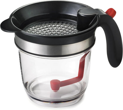 Fat Separator with Bottom Release, Plastic, 4 Cup Strainer with Handle, Grease Strainer Dishwasher Safe, Oil Separator for Kitchen