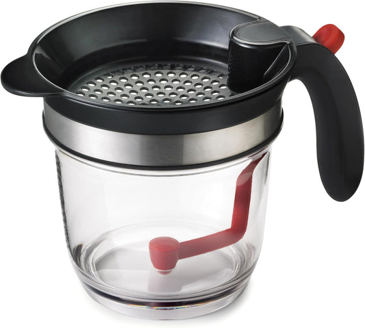 Fat Separator with Bottom Release, Plastic, 4 Cup Strainer with Handle, Grease Strainer Dishwasher Safe, Oil Separator for Kitchen