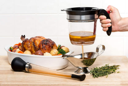 Fat Separator with Bottom Release, Plastic, 4 Cup Strainer with Handle, Grease Strainer Dishwasher Safe, Oil Separator for Kitchen
