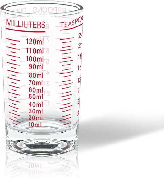 Measuring Cup Shot Glass 4 Ounce/120ML Liquid Heavy High Espresso Glass Cup Black Line (1, Red)