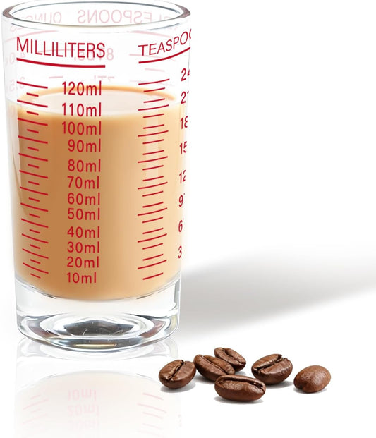 Measuring Cup Shot Glass 4 Ounce/120ML Liquid Heavy High Espresso Glass Cup Black Line (1, Red)