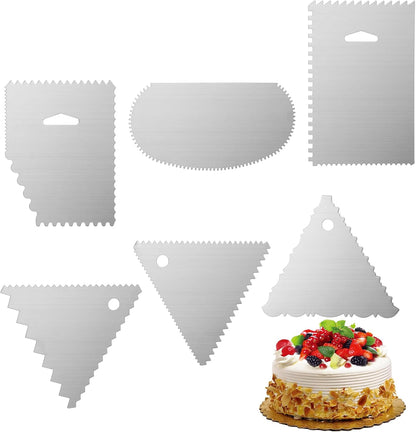 6 PCS Cake Scraper, Metal Cake Scraper, Stainless Comb for Buttercream, Frosting, Mousse, and Baking Projects