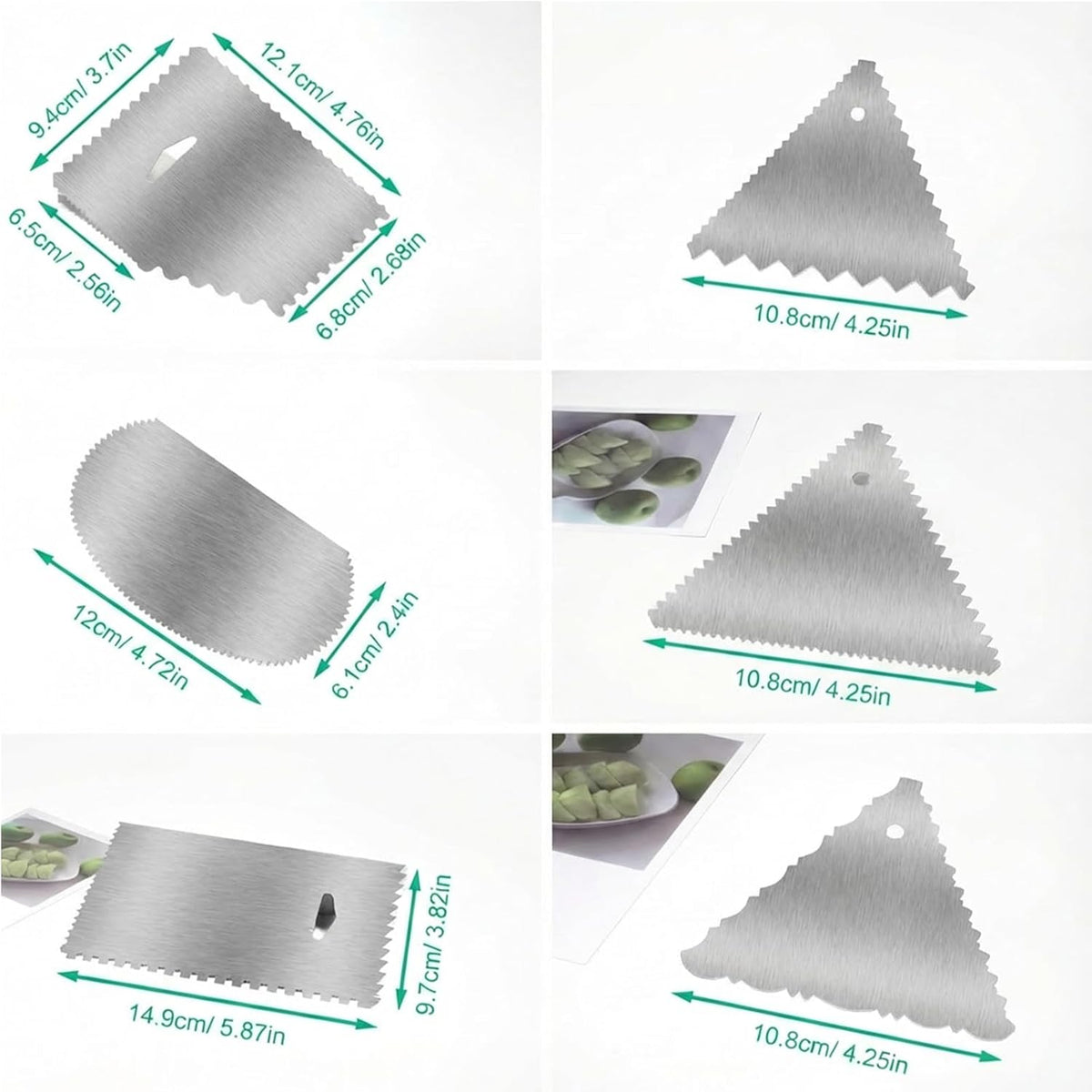 6 PCS Cake Scraper, Metal Cake Scraper, Stainless Comb for Buttercream, Frosting, Mousse, and Baking Projects