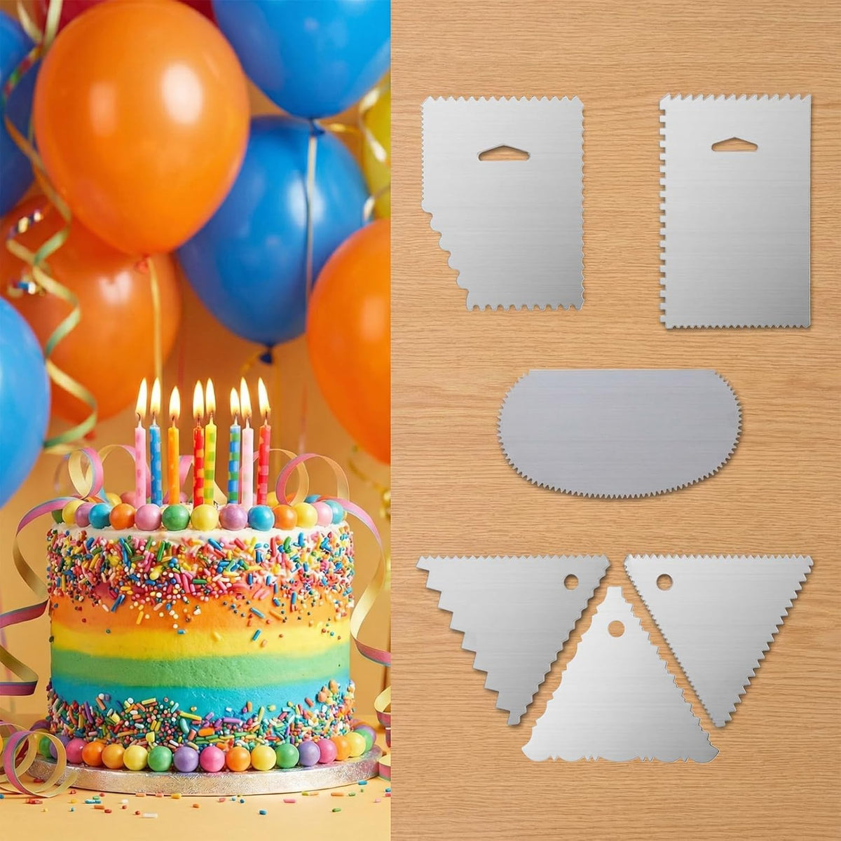 6 PCS Cake Scraper, Metal Cake Scraper, Stainless Comb for Buttercream, Frosting, Mousse, and Baking Projects