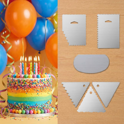 6 PCS Cake Scraper, Metal Cake Scraper, Stainless Comb for Buttercream, Frosting, Mousse, and Baking Projects