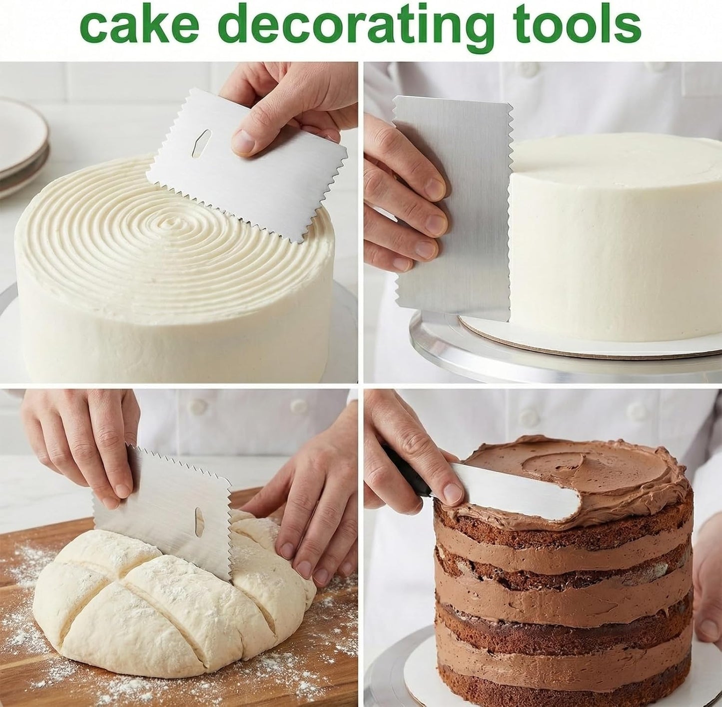 6 PCS Cake Scraper, Metal Cake Scraper, Stainless Comb for Buttercream, Frosting, Mousse, and Baking Projects