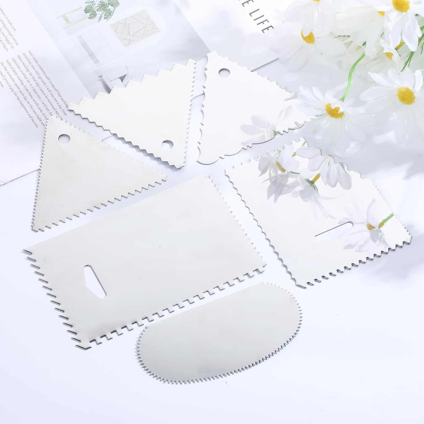 6 PCS Cake Scraper, Metal Cake Scraper, Stainless Comb for Buttercream, Frosting, Mousse, and Baking Projects