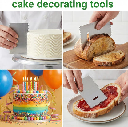 6 PCS Cake Scraper, Metal Cake Scraper, Stainless Comb for Buttercream, Frosting, Mousse, and Baking Projects