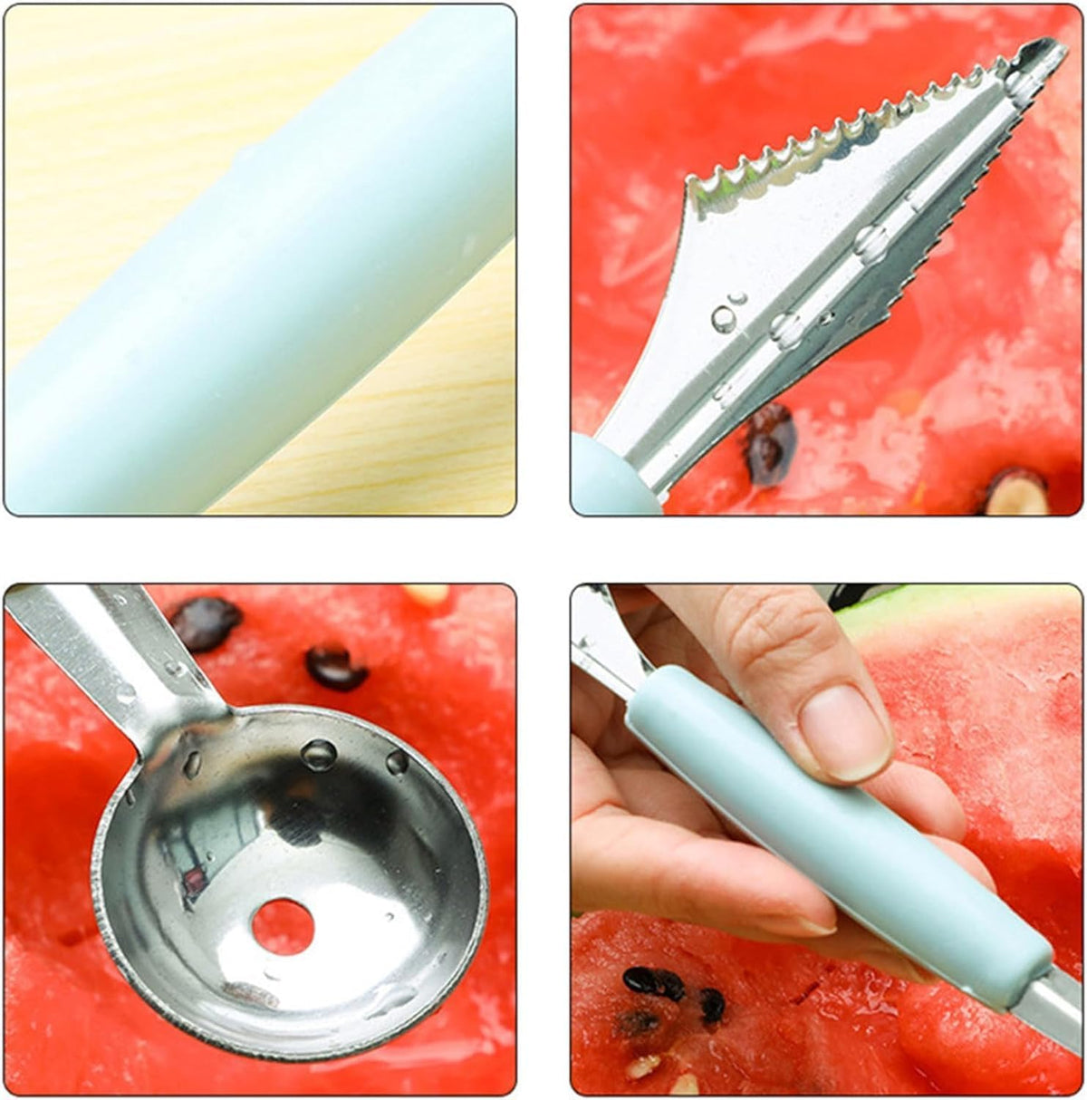 Pink 3-in-1 Fruit Ball Cutter, Fruit Ball Picker,Melon Fruit Cutter,Seed Removal, Stainless Steel Multi-functional Cutter, Carving Knife - Ice Cream Scoop Fruit Carving Cutter，Flatware，Fruit Knives