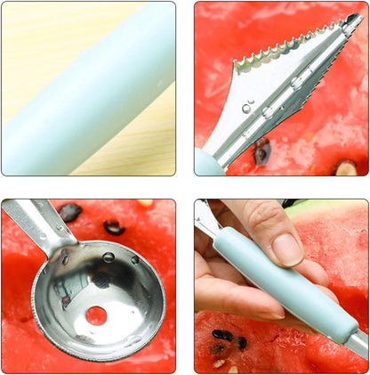 Pink 3-in-1 Fruit Ball Cutter, Fruit Ball Picker,Melon Fruit Cutter,Seed Removal, Stainless Steel Multi-functional Cutter, Carving Knife - Ice Cream Scoop Fruit Carving Cutter，Flatware，Fruit Knives