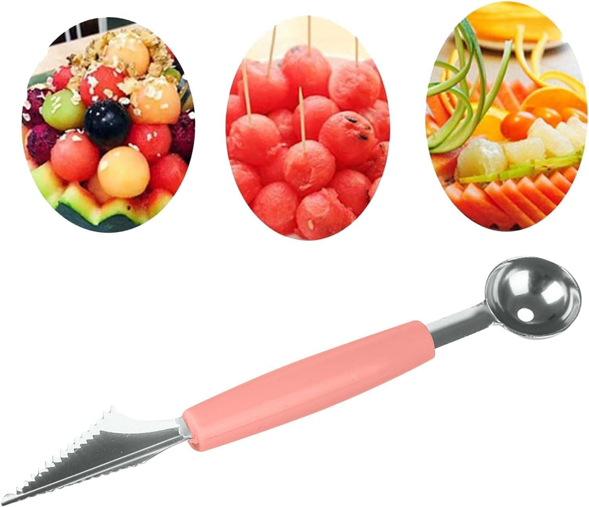 Pink 3-in-1 Fruit Ball Cutter, Fruit Ball Picker,Melon Fruit Cutter,Seed Removal, Stainless Steel Multi-functional Cutter, Carving Knife - Ice Cream Scoop Fruit Carving Cutter，Flatware，Fruit Knives